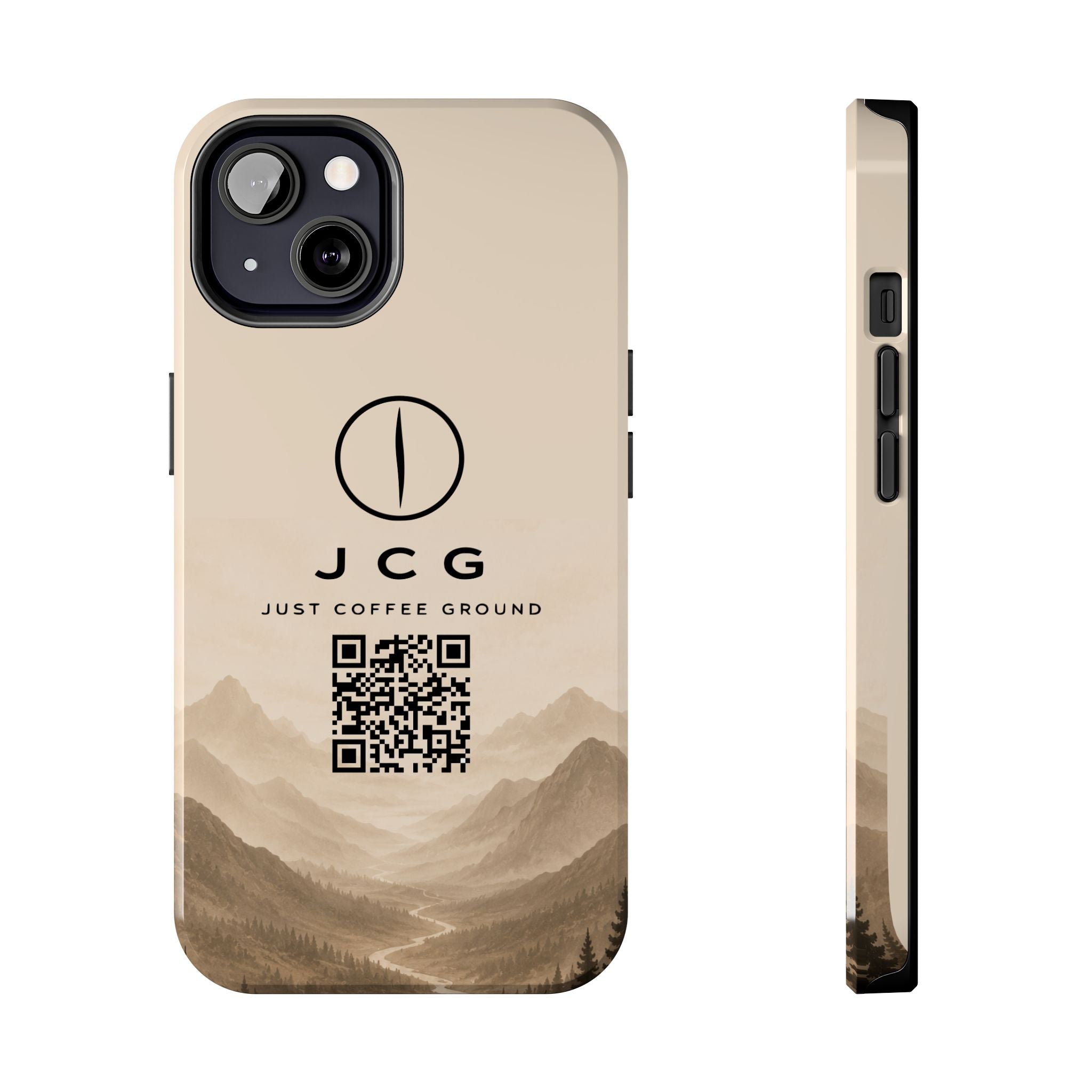 Just Coffee Ground Tough Phone Case — Mountain Scenic QR Design