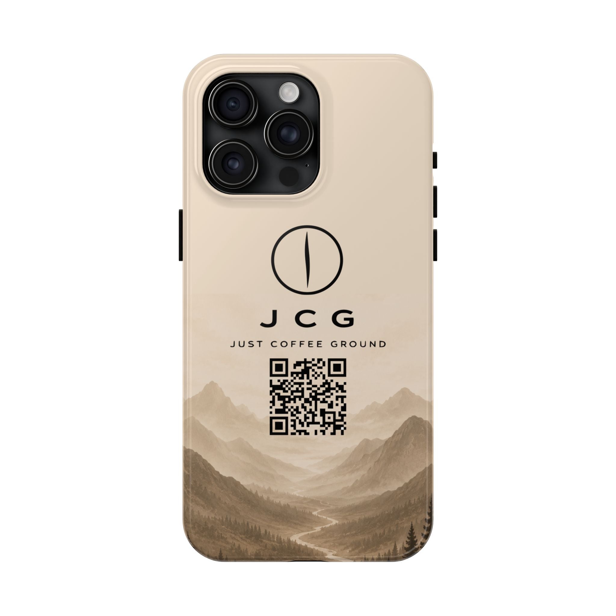 Just Coffee Ground Tough Phone Case — Mountain Scenic QR Design